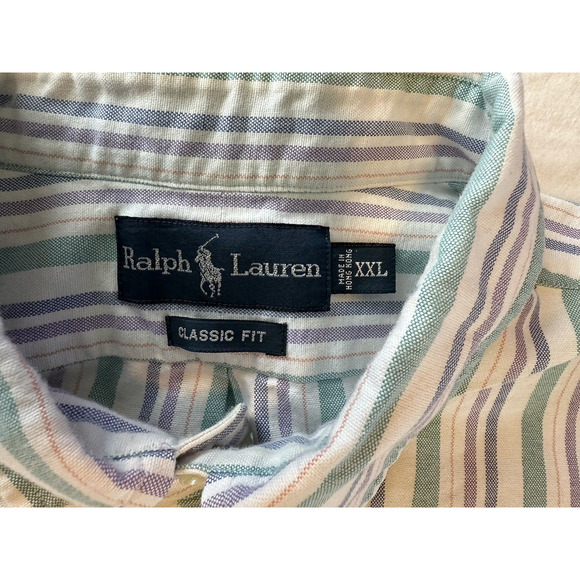 Ralph Lauren Classic Fit purple/blue/green Striped purple Pony Button XXL Shirt - Picture 5 of 10